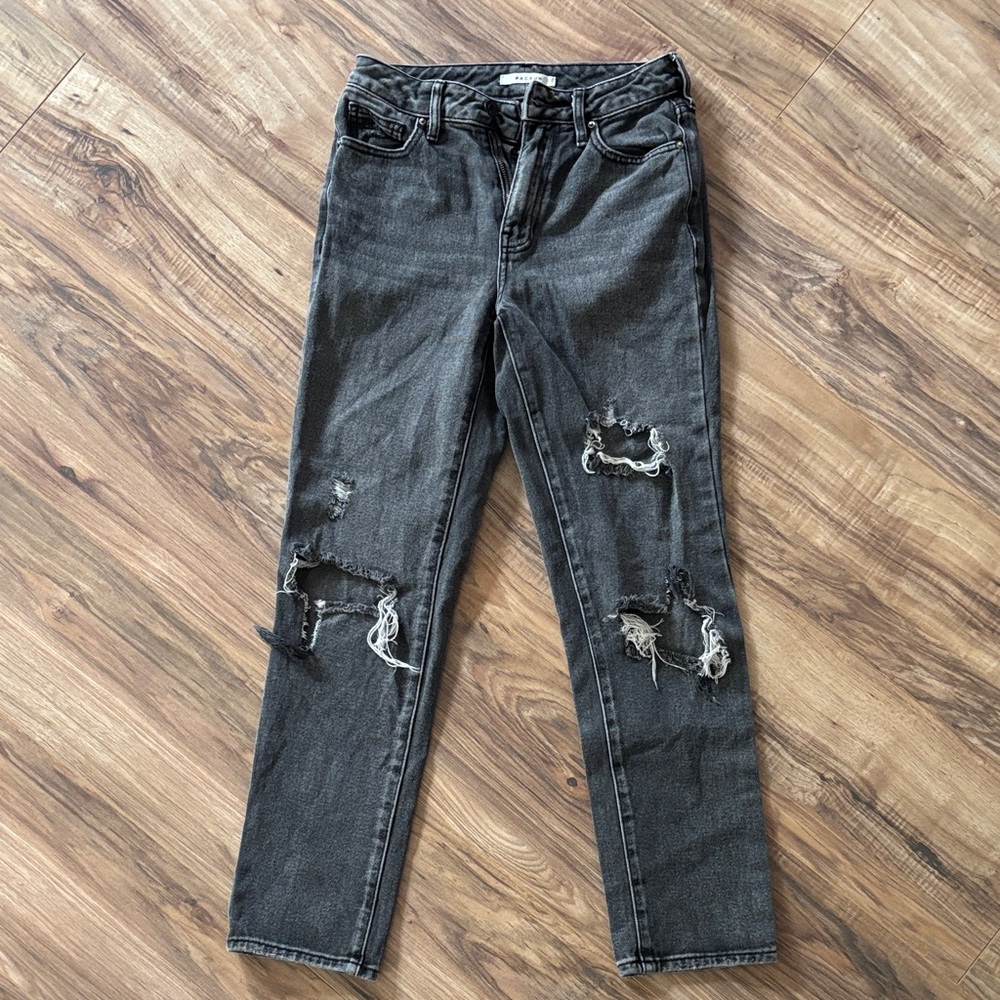 PacSun Charcoal Distressed Straight Leg Jeans